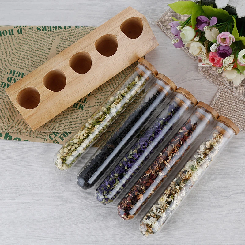 Деревянный стеллаж для кофе в зернах цветов чая стеклянная пробирка с пробковым