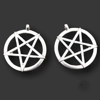 2pcs large satanism metal tags charm star pentagram fashion necklace jewelry pendants for mens handicraft making 5247mm a2199
