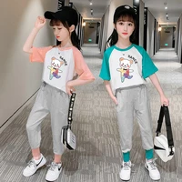 girls short sleeve casual pants kids clothing suits cartoon print children sets for girl sports set 4 12 ages teensch clothing