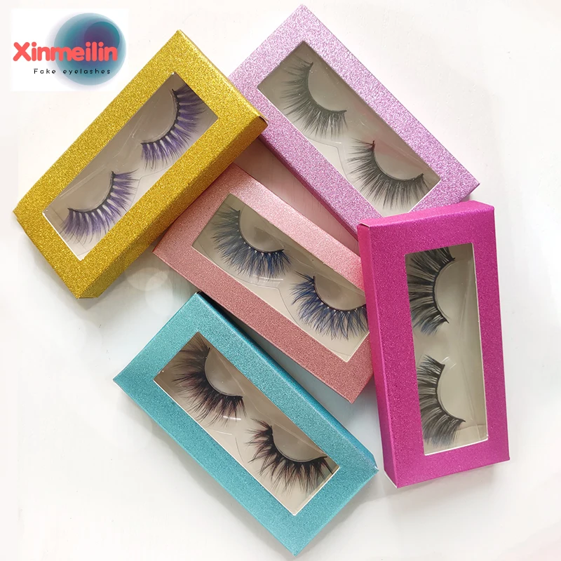 

Xinmeilin 3D Dramatic Cruelty Free Faux Mink Colored Eyelashes Natural Long Colorful Blue Eye Lashes for Cosplay Party Make Up