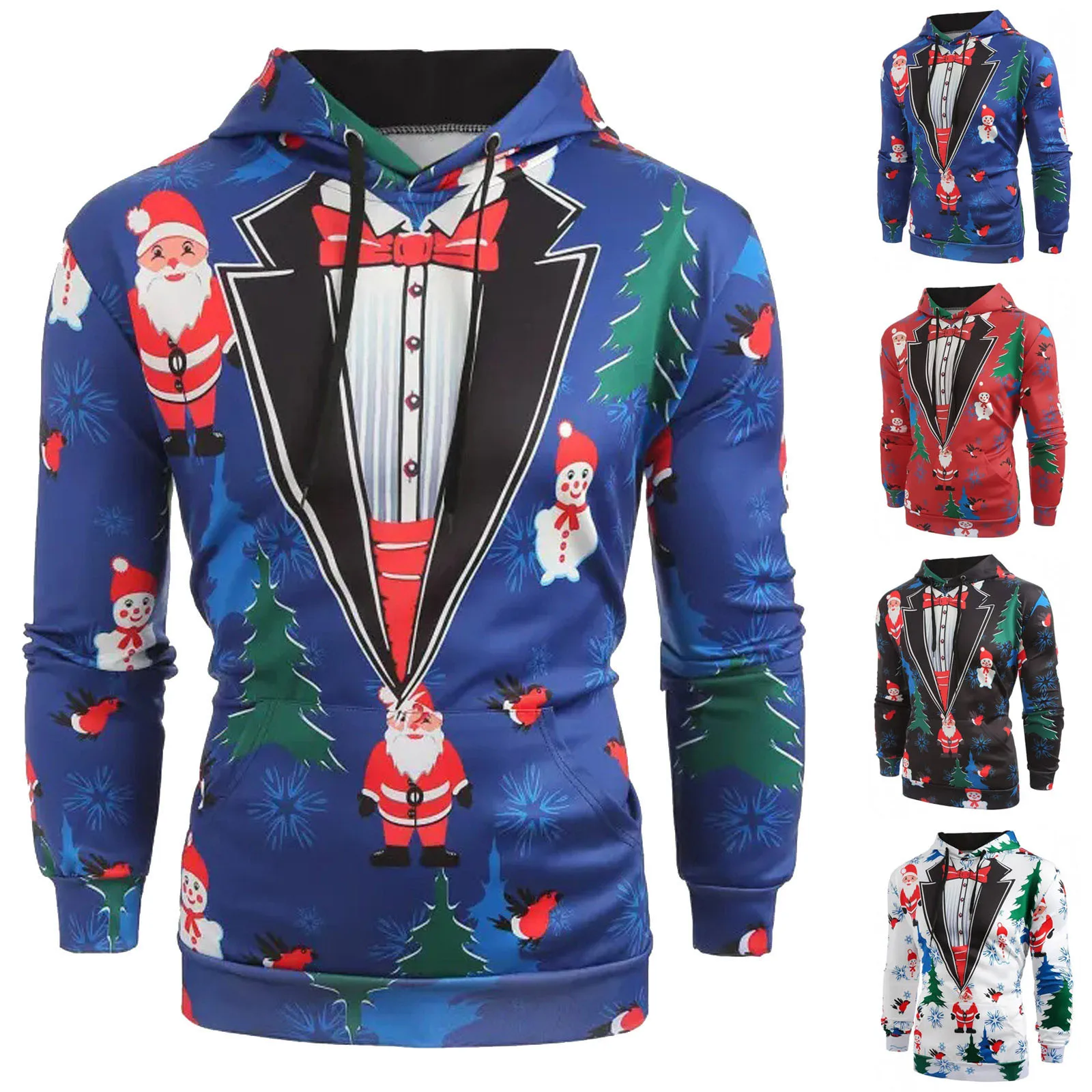 

Men's Autumn Slim Casual Christmas Hooded Long Sleeve Sweatershirts Top Blouse Fashion Creative Christmas Print Sweatshirt