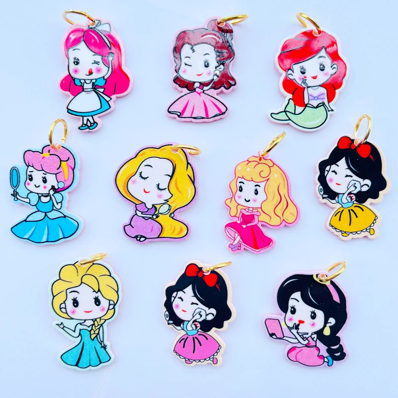 

10 PCS Cute Kawaii Cartoon Mixed Princess Series Acrylic Flat DIY Handicraft Pendant Key Ring Center Decoration Accessories 038