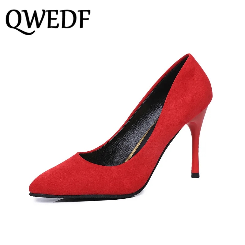 

5 Colors Concise Women's OL Office Shoes 2019 New Show Thin Women Pumps Solid Flock Pointed Toe Shallow Fashion High Heels SL-67