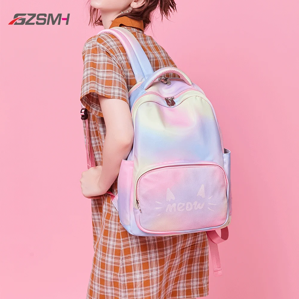 

Woman Backpacks Black Raninbow Cute Cat Printing College Students Laptop Book Waterproof Schoolbag Rucksack Daypack Backbag