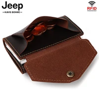 high quality crazy horse leather rfid men card holder business portomonee hasp male pocket small coin purse short money bag