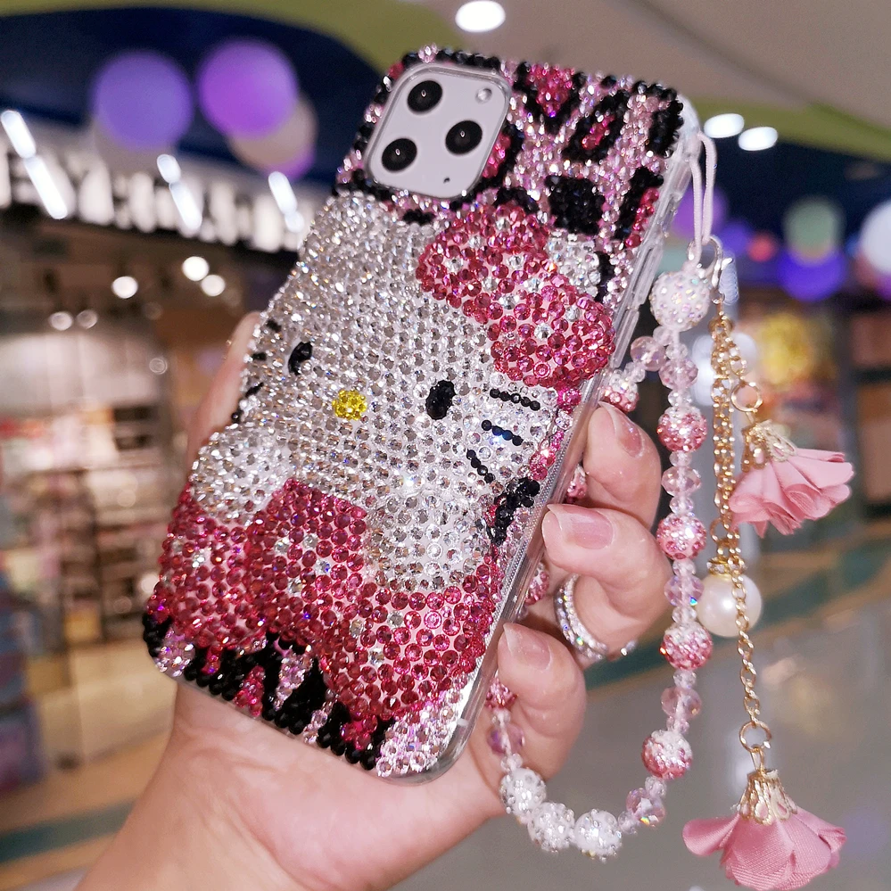 Для iphone 11 pro 3D Bling Crystal Pearl розовый Кот KT кабошон чехол для телефона для iphone XS max XR X 6 6s 7 8 plus Роскошный чехол