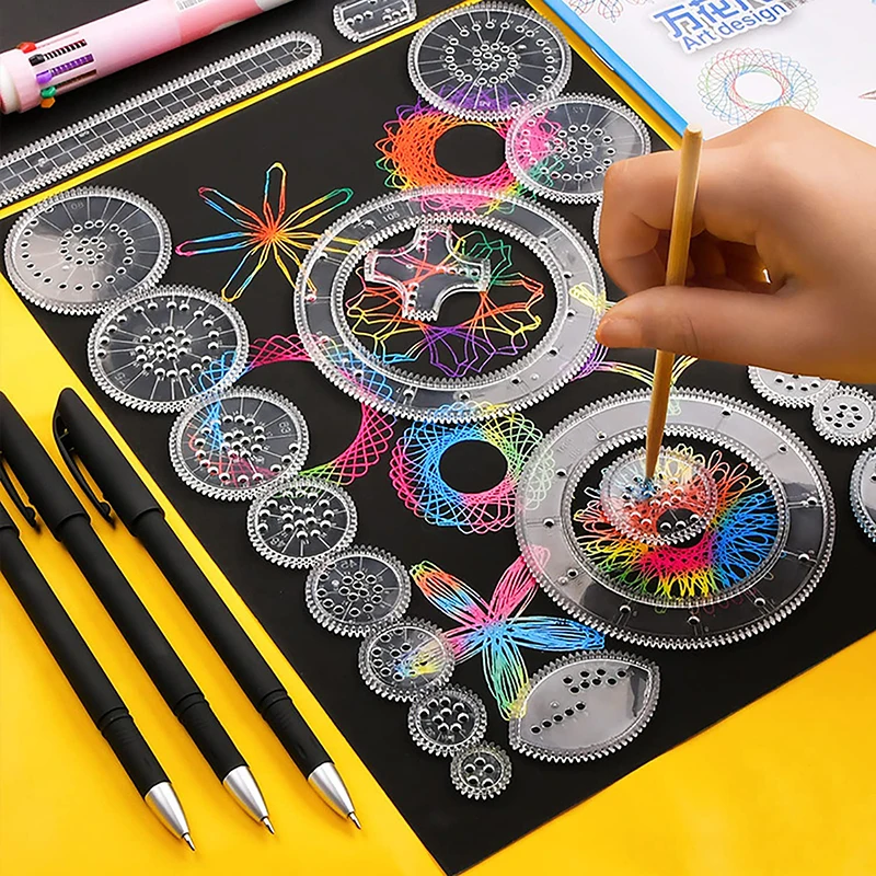 40pcs Scratch Rainbow Papers Classic Gear Spirograph Drawing Set Animal Geometric Painting Stencils Rulers Kids Art Carft Toys | Игрушки и