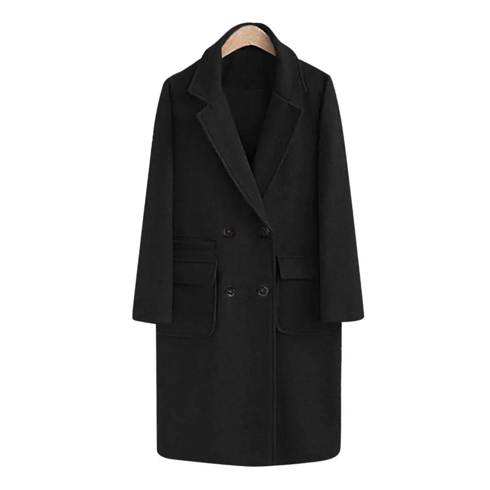 2019 пальто женское Шерстяное модное осенне зимнее однотонное с длинным рукавом и