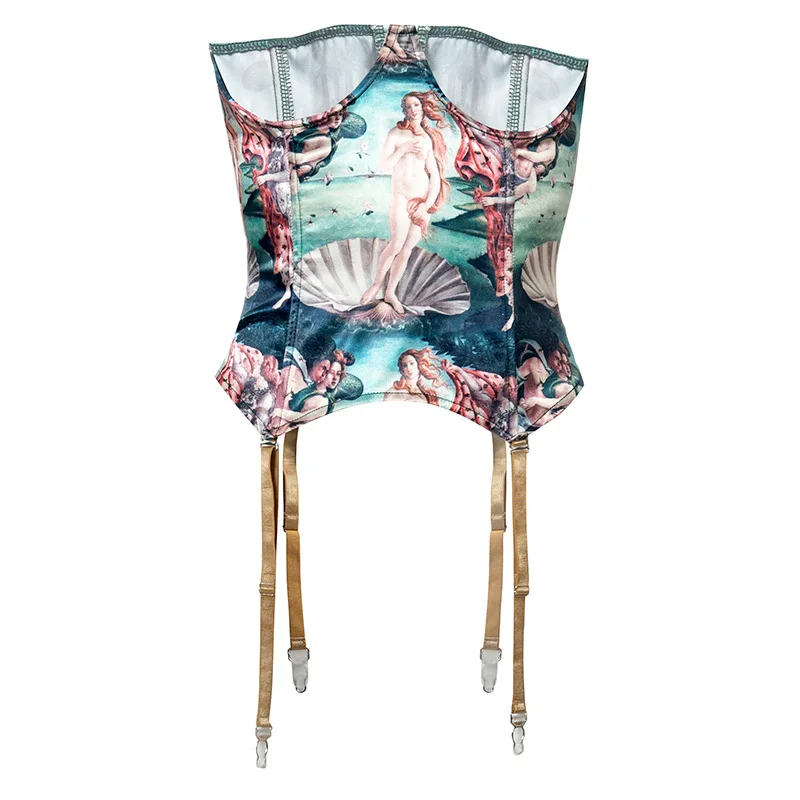 

Women's Sexy Party Club Printed Corset Top Summer Irregular Fishbone Support Garter All Match Female Tops Streetwears