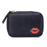 comforskin luxurious genuine leather girls lipstick bag with mirror window high quality fashion style cosmetic bag for women