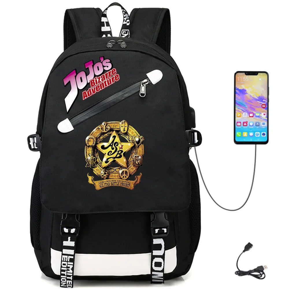 

Anime JoJo's Bizarre Adventure USB Oxford Schoolbag Teenger Student Packsack Unisex Fabric Backpack High Quality Laptop Bag
