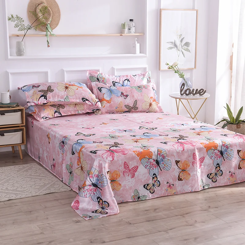 

Butterfly Printing Summer Fabric Bed Sheet Pillowcases Luxury Double Bed Cover Ice Silk Cool Slippery Sheets Bed Comforters soft