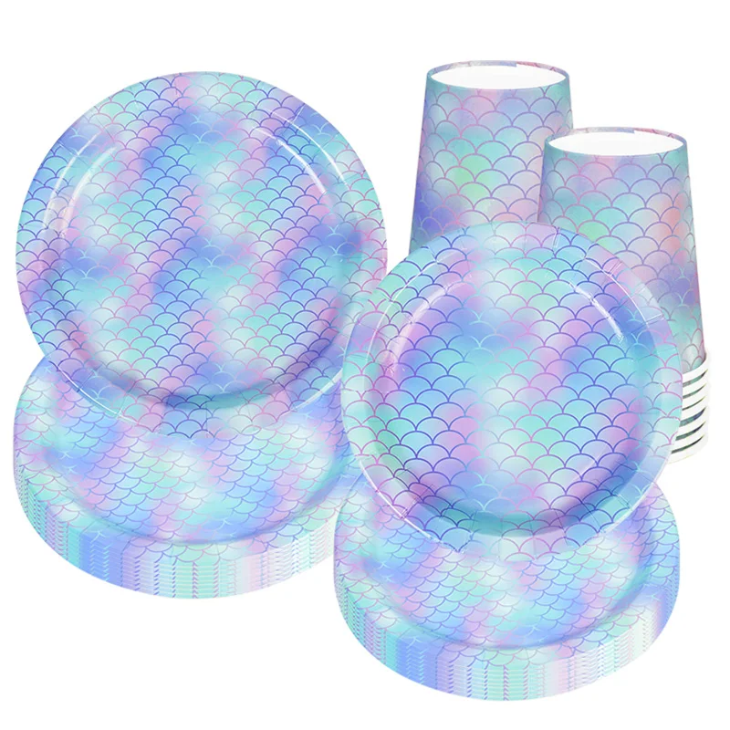 

Mermaid Party Disposable Tableware Set Paper Cups Plate Kids 1st Birthday Party Decorations Mermaid Balloons Baby Shower Favors