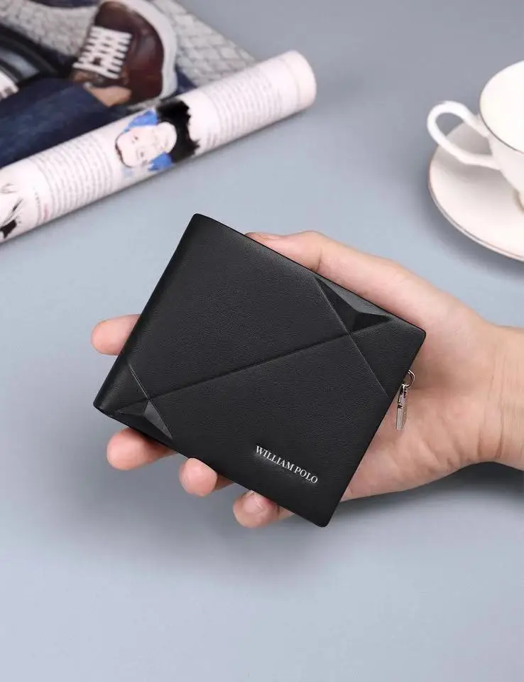 Брендовый короткий кошелек на молнии оригинальный мини из воловьей кожи модные