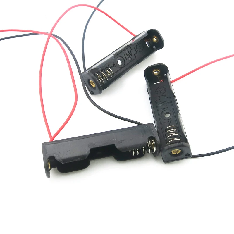 

Plastic AAA Battery Holder Storage Box Case Single Slot For 1 x AAA With Wire Leads Black Batteries Storage Case