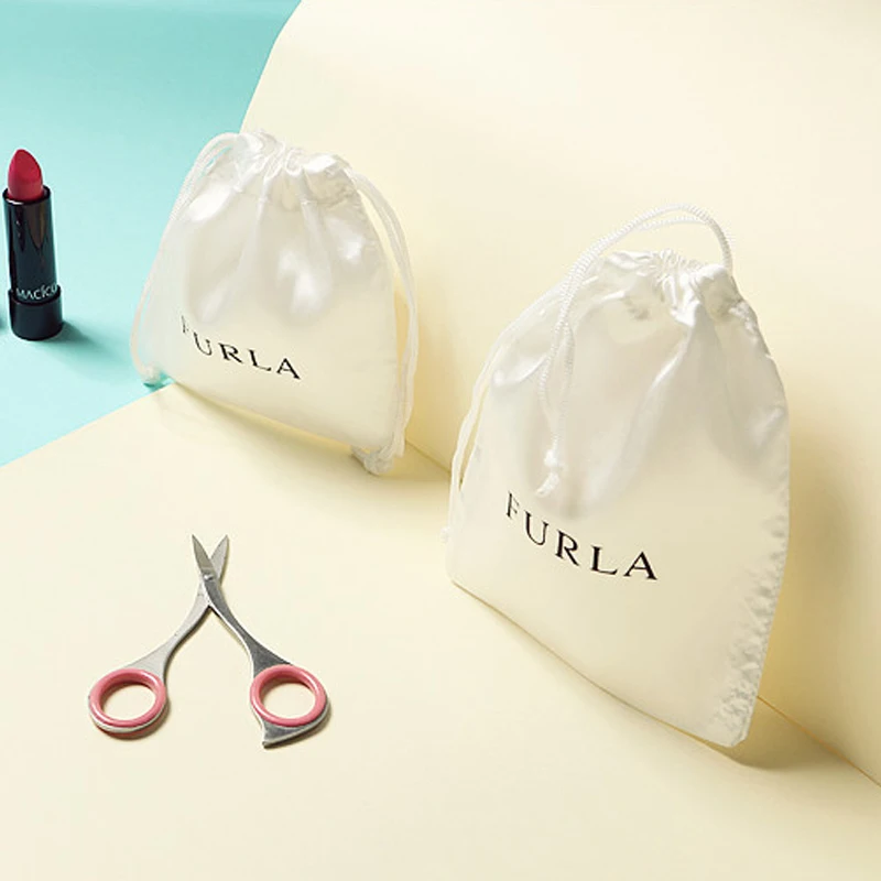 Белая атласная универсальная сумка для хранения на шнурке импортные товары