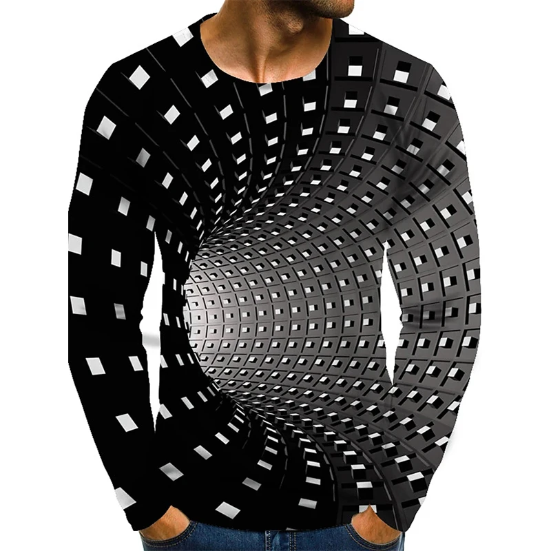 

Men's Graphic optical illusion Plus Size T-shirt Print Long Sleeve Daily Tops Streetwear Exaggerated Round Neck Rainbow