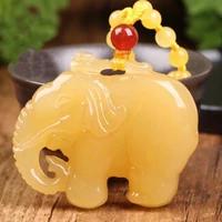 exquisite fashionable natural yellow dragon jade pendant elephant shaped necklace jewelry sweater accessories best gifts
