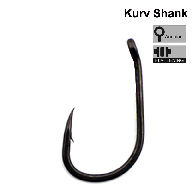 

50pcs PTFE Coated Carp Fishing Hook Kaptor Kurv Shank Carbon Carp Hook Micro Barb Black 2 4 6 8 10 Withy Pool Rig Hook