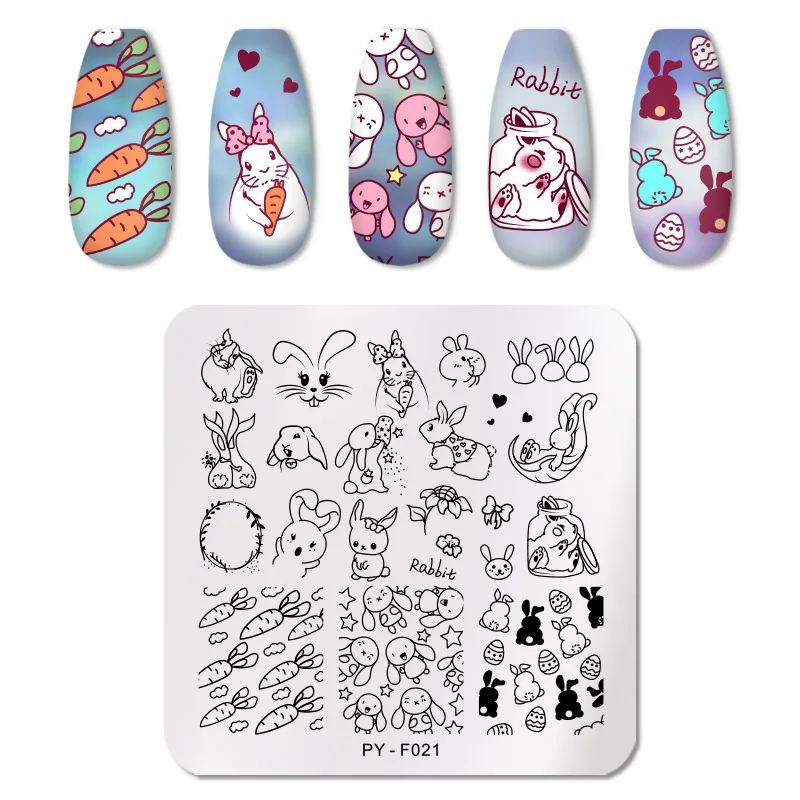 PICT YOU Rabbit Square Nail Stamping Plates Stainless Steel Art Stamp Template Design DIY for Stencil Tools | Красота и здоровье