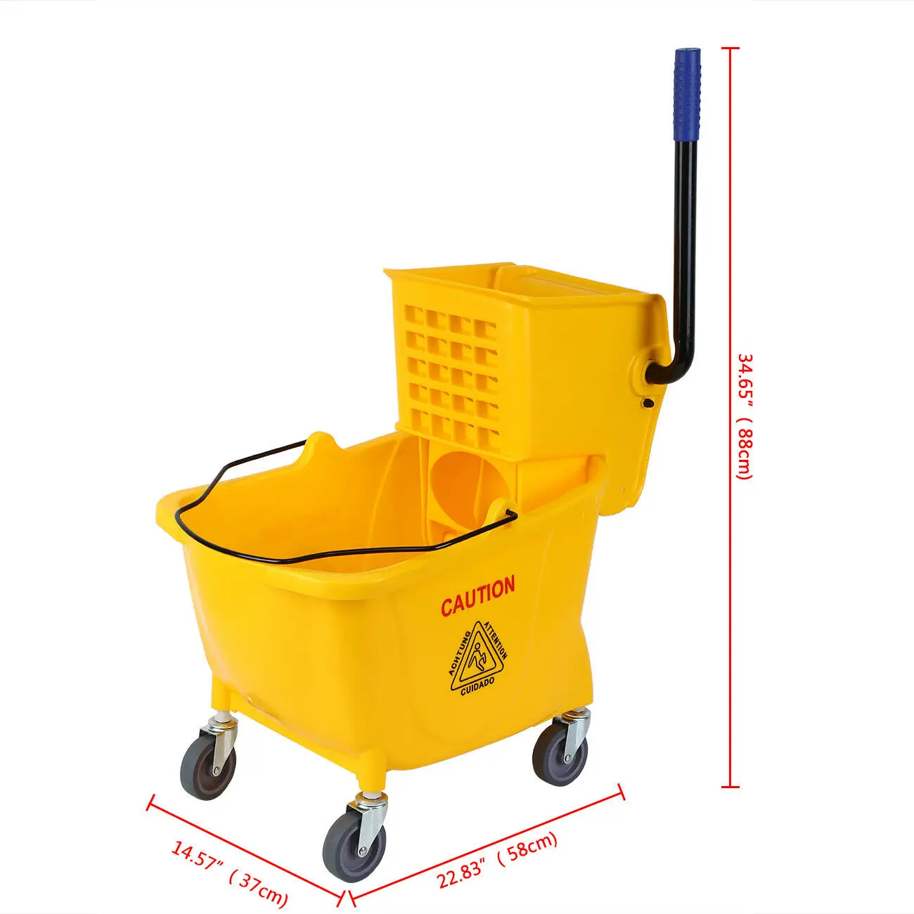 

Honhill 32L Press Wringer Mop Bucket Cleaning Mop Bucket on Wheels Cleaning Trolley For Home Shop Garden Hotel Yellow