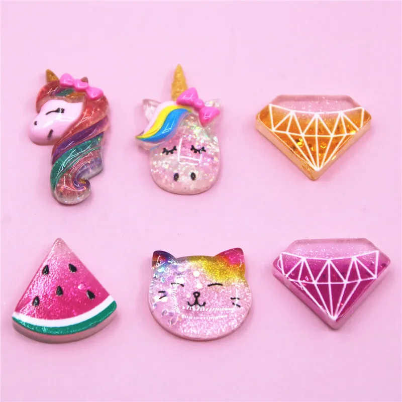 

10 шт. Единорог/арбуз/Кот/Алмазная смола с плоским основанием художественные принадлежности для украшения поделок