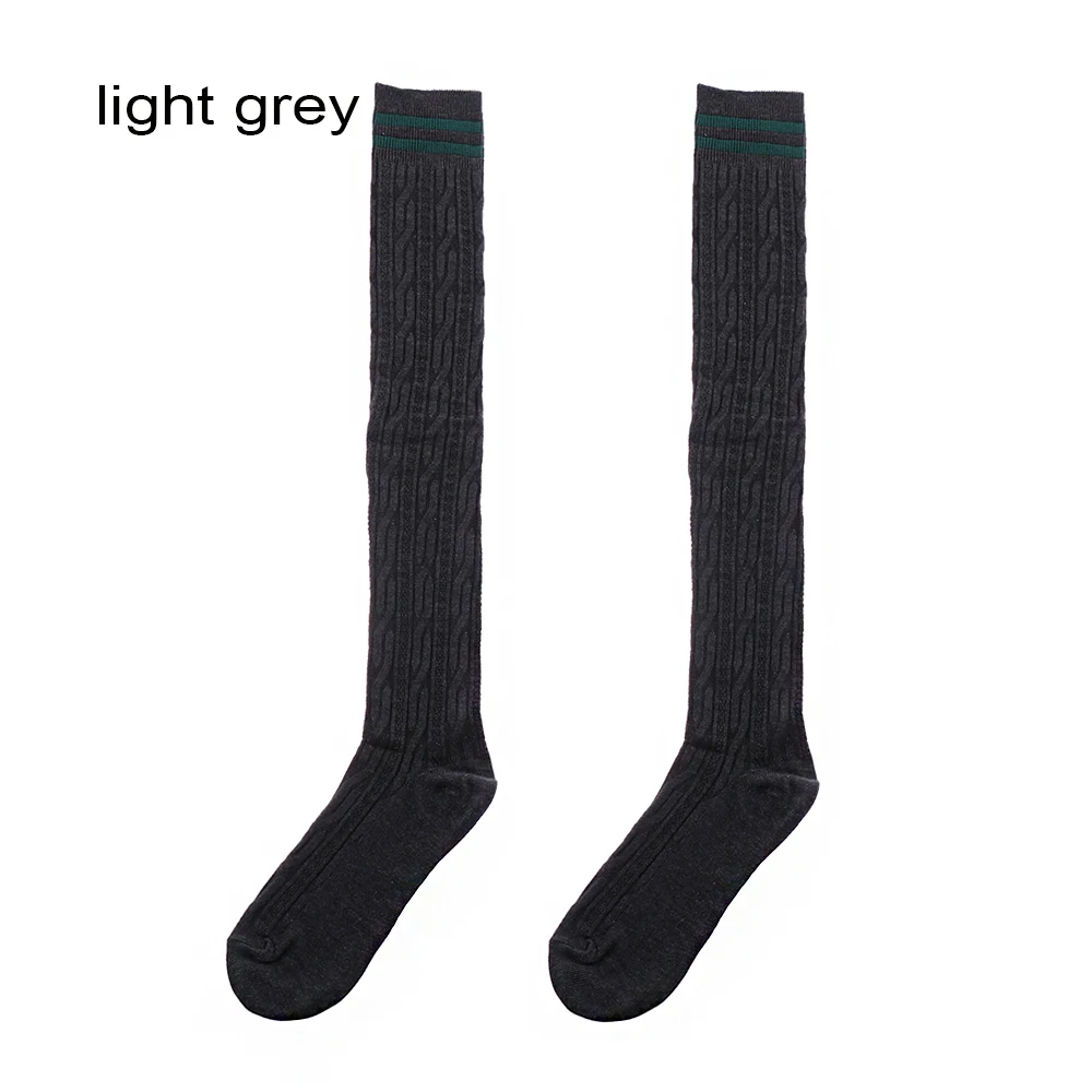 light grey Новые носки Веселые Полосатые Гольфы выше колена гольфы для девушек и женщин, женские школьные длинные носки до колена - Цвет: light grey