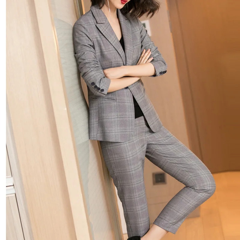 Женский костюм осень 2019 Новый Повседневный модный темперамент Тонкий клетчатый