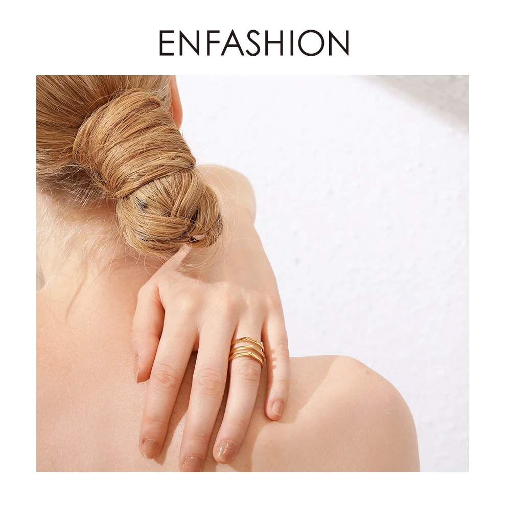 

ENFASHION Punk 3 Rows Layered Ring Stainless Steel Gold Color Midi Knuckle Finger Rings For Women Fashion Jewelry Anillos R4016