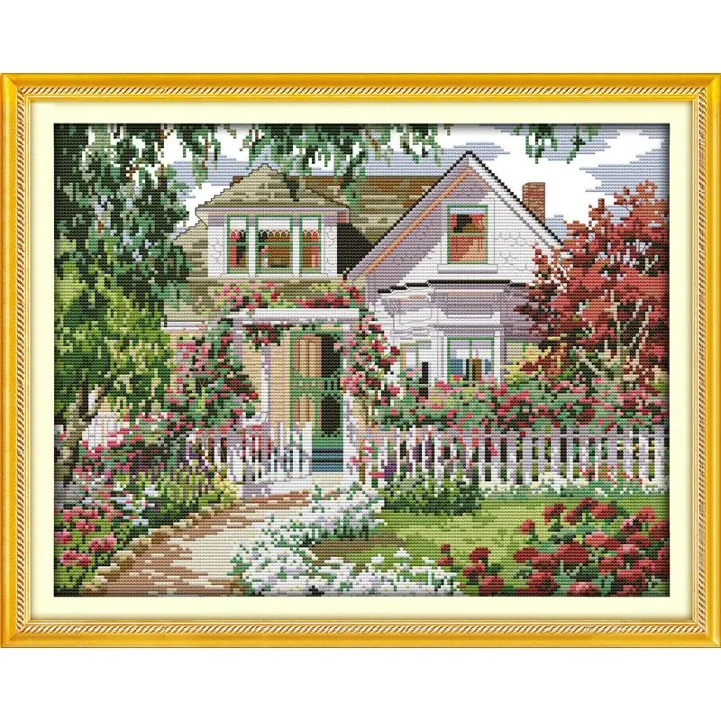 Набор для вышивки крестом Joy Sunday Garden 14CT DMC на холсте с принтом домашний