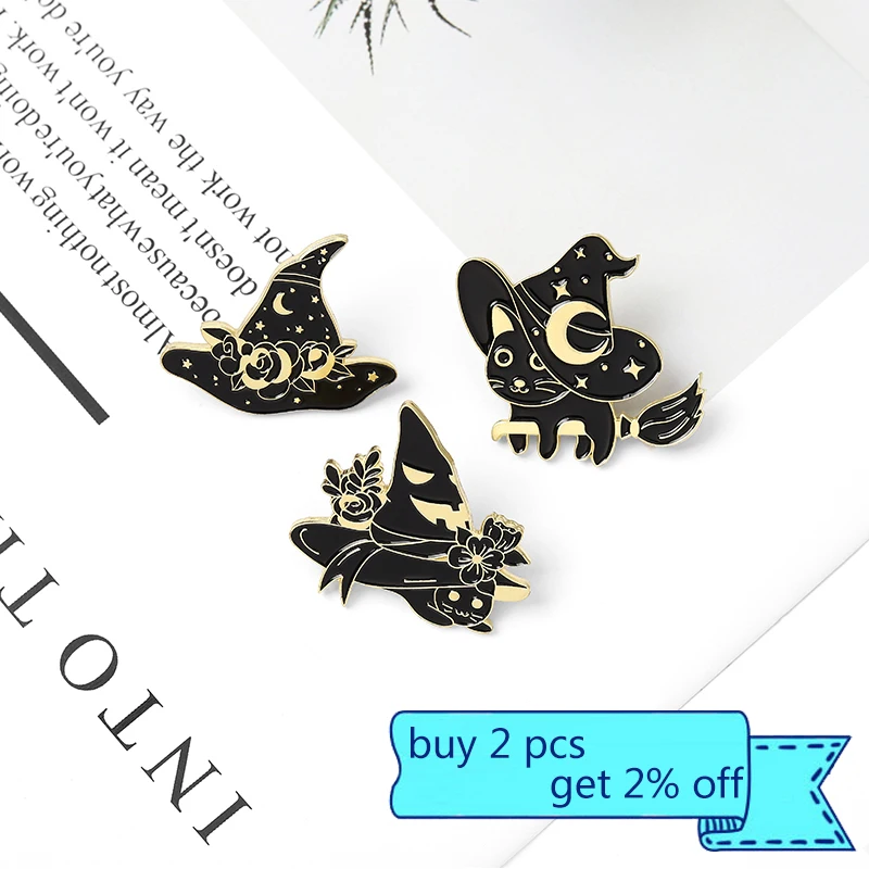 Эмалированная брошь на заказ с изображением звездного волшебника шляпы ведьмы