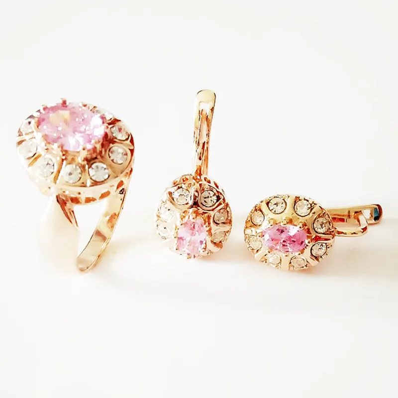 Женский комплект ювелирных изделий из розового золота свадебные серьги с