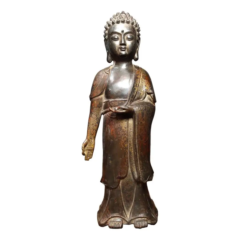 

LaoJunLu An Old Copper-Laminated Clay Figure Of Cinnabar Buddha, A Statue Of Sakyamuni Buddha Imitation antique bronze