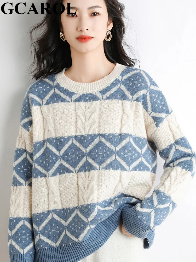 Женский винтажный свитер в полоску GCAROL свободный джемпер свободного кроя