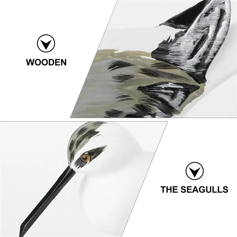 

2pcs Wooden Bird Craft Ornament Lifelike Seagull Ornament Desktop Sculpture