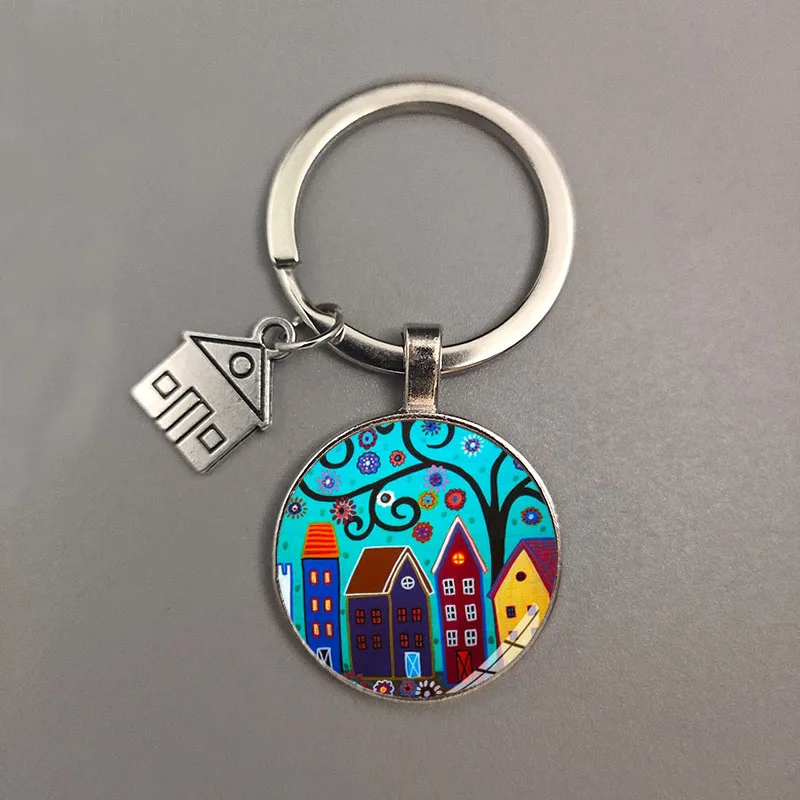 key to the new house kechain beautiful house under the starry sky key ring personality jewelry gift key holder for new home free global shipping