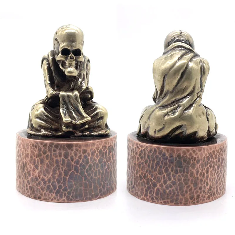 

Панк Череп Будды украшение статуи Чистая медь скелет фигурки тела украшения дома аксессуары для гостиной настольный декор