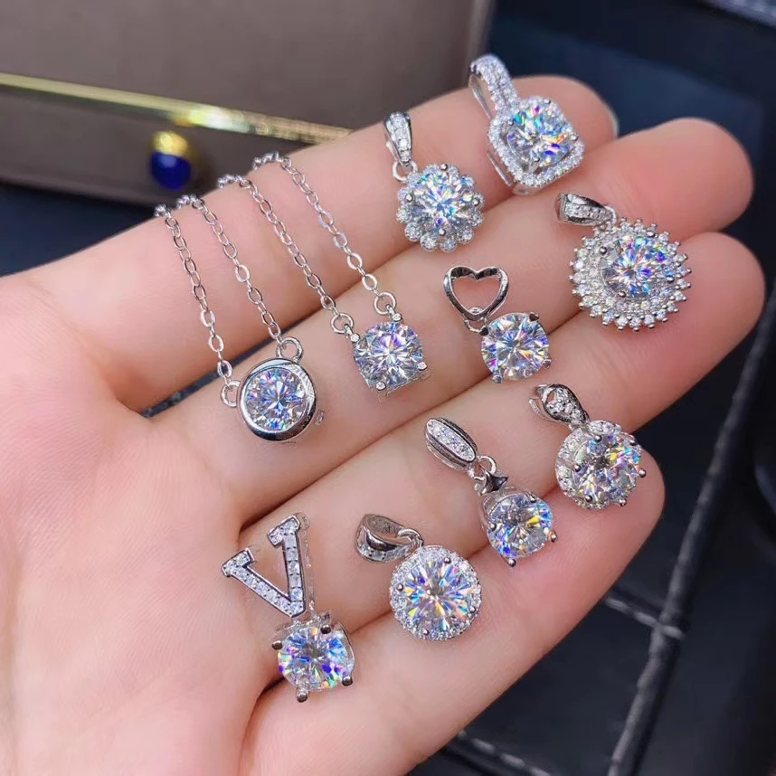 

MeiBaPJ 8 Styles 1 Carat White Moissanite Gemstone Pendant Necklace for Women Real 925 Solid Silver Fine Wedding Jewelry