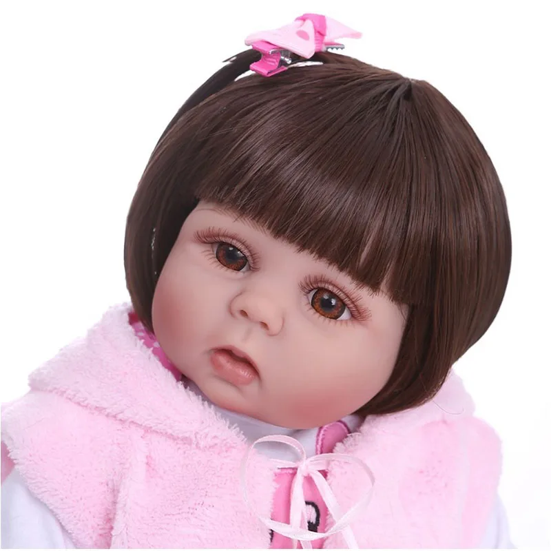 48 см bebe Кукла reborn Девочка в розовом платье кролика полное тело мягкий силиконовый