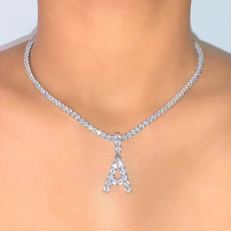 A Z Циркон первоначального теннис название письмо кулон ожерелье для мужчин и