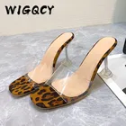 Туфли женские прозрачные на высоком каблуке, пикантные дышащие шлепанцы с перфорацией, модные сланцы с квадратным носком, прозрачные каблуки, лето