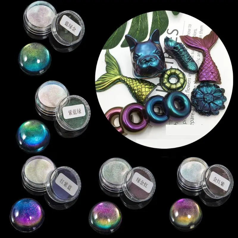 

5 цветов, Волшебная смола, пигмент хамелеон, зеркальный порошок, краситель, эпоксидная смола, блестящая смола, зеркальная смола