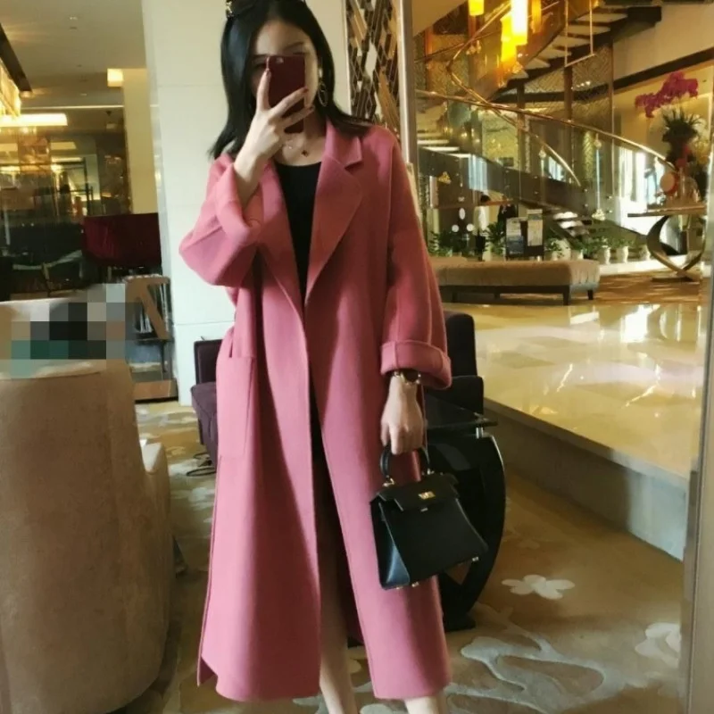 

Женское двустороннее кашемировое пальто средней длины, из хлопка и кашемира