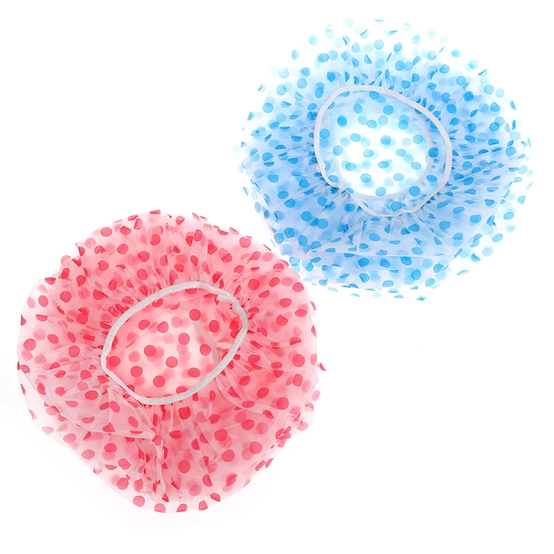 

Bathroom Products Fashion Wave Point Waterproof Shower Cap Dot Bath Hair Cover Hot