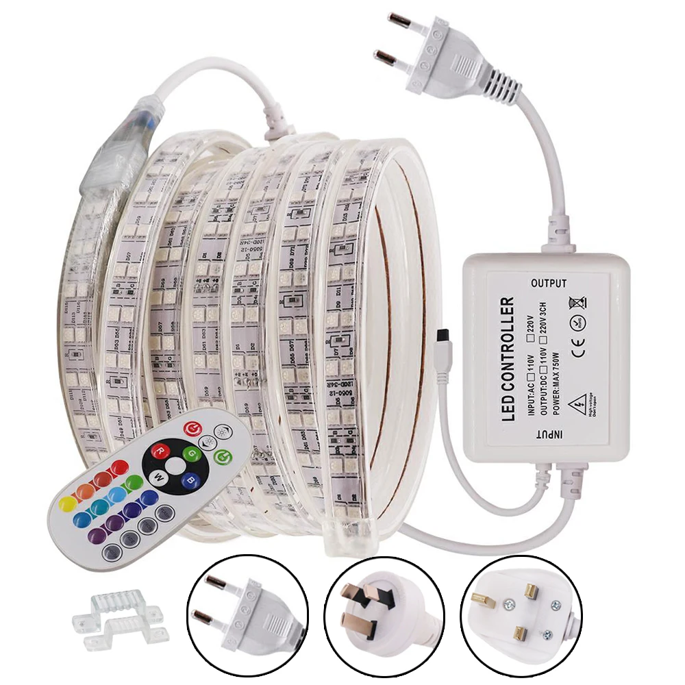 5050 RGB Светодиодные ленты светильник 220V 110V 120 светодиодов/м Дистанционное