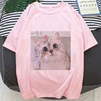 kpop top cute cat love blouses print ladies t shirt casual basis o collar white pink shirt short sleeve ladies t shirtdrop ship