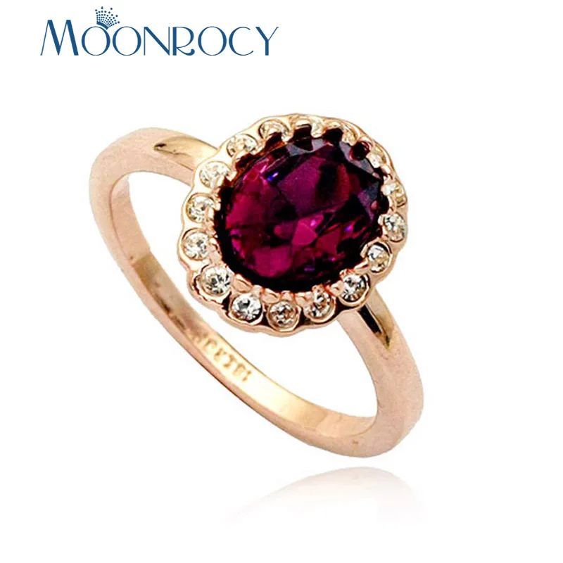 Женское кольцо с фианитом MOONROCY кристаллами из розового золота красный зеленый