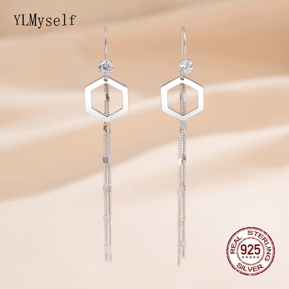 

Pure Sterling Silver Tassel Earrings 4MM CZ Shiny Rhodium Plated 7.3CM Long Drop Earring Real 925 Fine Jewelry
