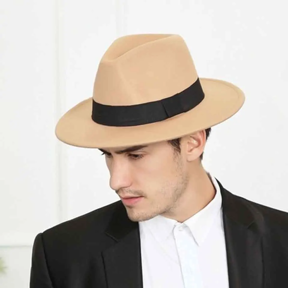 

Witner AutumnFedora Hat Felt Cap Wide Brim 8CM Ladies Trilby Chapeu Feminino Hat Women Men Jazz Church Godfather Sombrero Caps