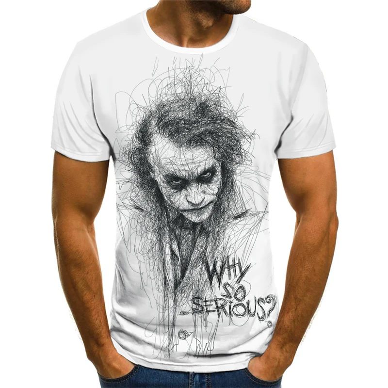 

2021 summer clown white wild 3D printing T-shirt men's wild face casual male T-shirt clown short-sleeved funny T-shirt top 110-6